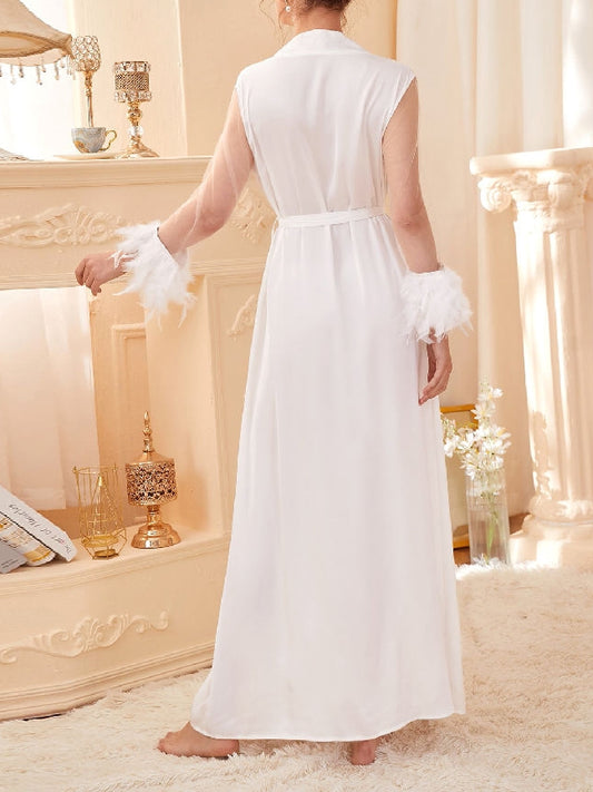 Long White Satin with Transparent sleeves Robe freeshipping - Femmineworld