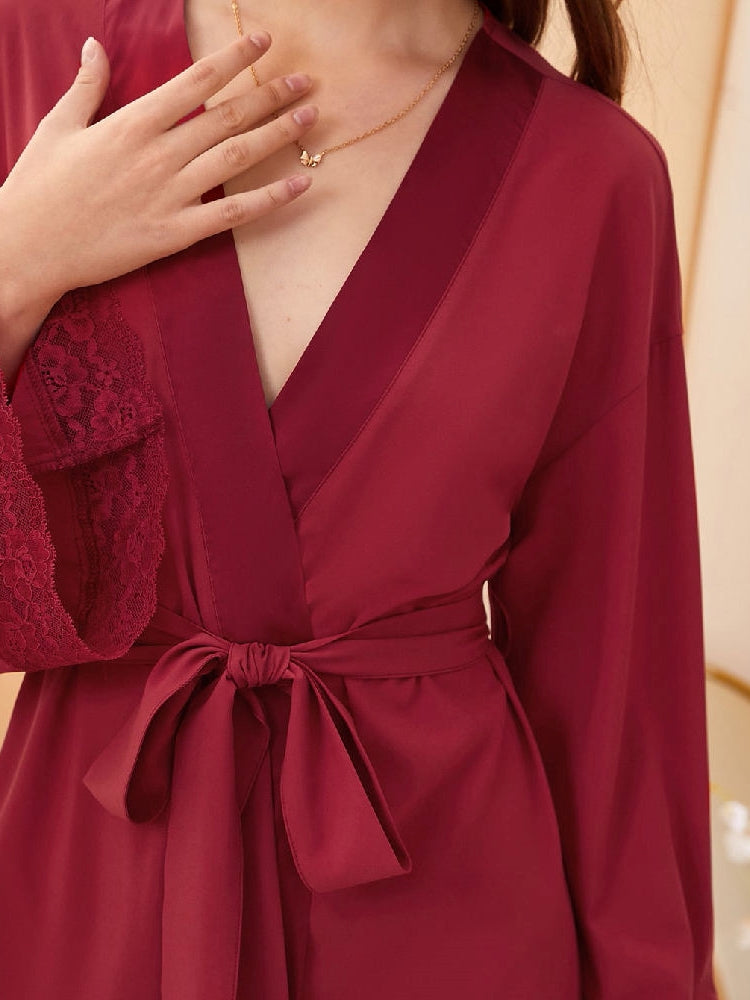 Wine Red Lace Robe freeshipping - Femmineworld