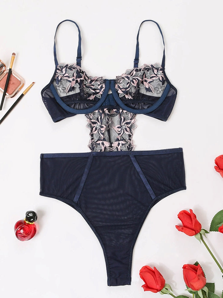 Dark Blue Lace Bodysuit Lingerie freeshipping - Femmineworld