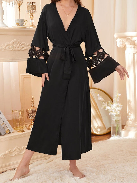 Sleepwear Black French Nightgown Long Lace Robe  free shipping - Femmine world Fashion