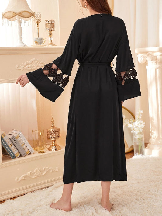 Sleepwear Black French Nightgown Long Lace Robe  free shipping - Femmine world Fashion