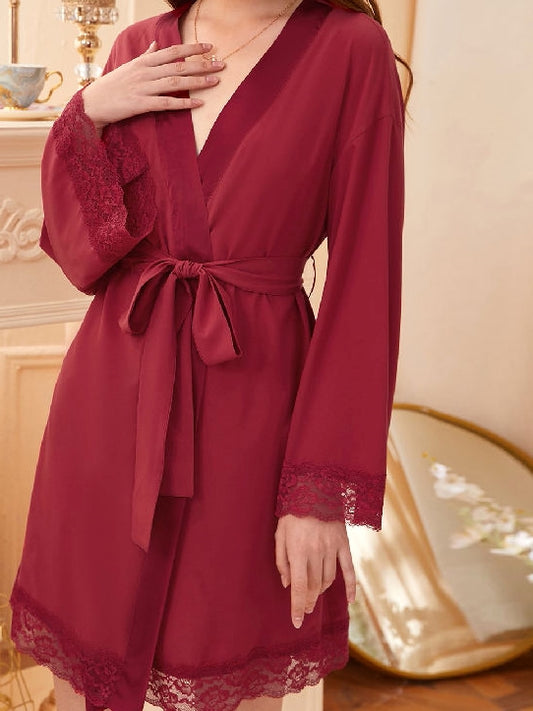 Wine Red Lace Robe freeshipping - Femmineworld