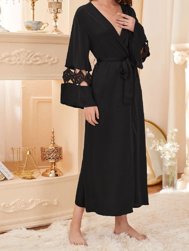 Sleepwear Black French Nightgown Long Lace Robe  free shipping - Femmine world Fashion