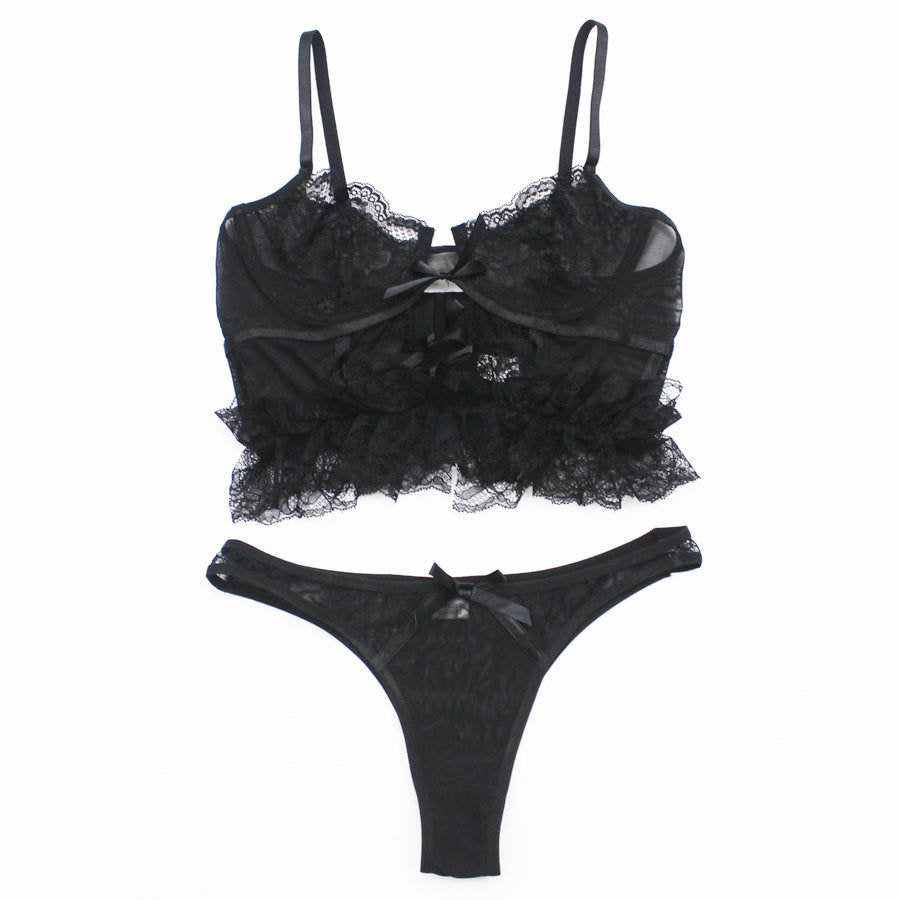 2 Pieces Black Sexy Lace Lingerie freeshipping - Femmineworld