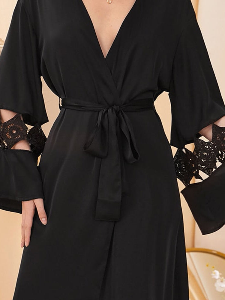 Sleepwear Black French Nightgown Long Lace Robe  free shipping - Femmine world Fashion