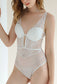 Bridal White transparent lace push up bodysuit lingerie  - Femmine